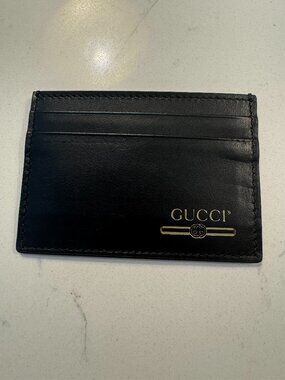 Gucci Plutone Calfskin Logo Card Holder BLACK Leather BRAND NEW